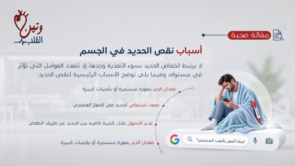 أسباب نقص الحديد في الجسم وأبرز العوامل التي تؤدي إلى انخفاض مستوى الحديد مثل فقدان الدم وضعف الامتصاص وعدم الحصول على كمية كافية منه